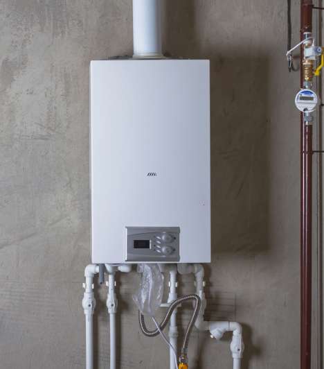 Modern tankless water heater from Friendly Plumbers, showcasing energy-efficient design.